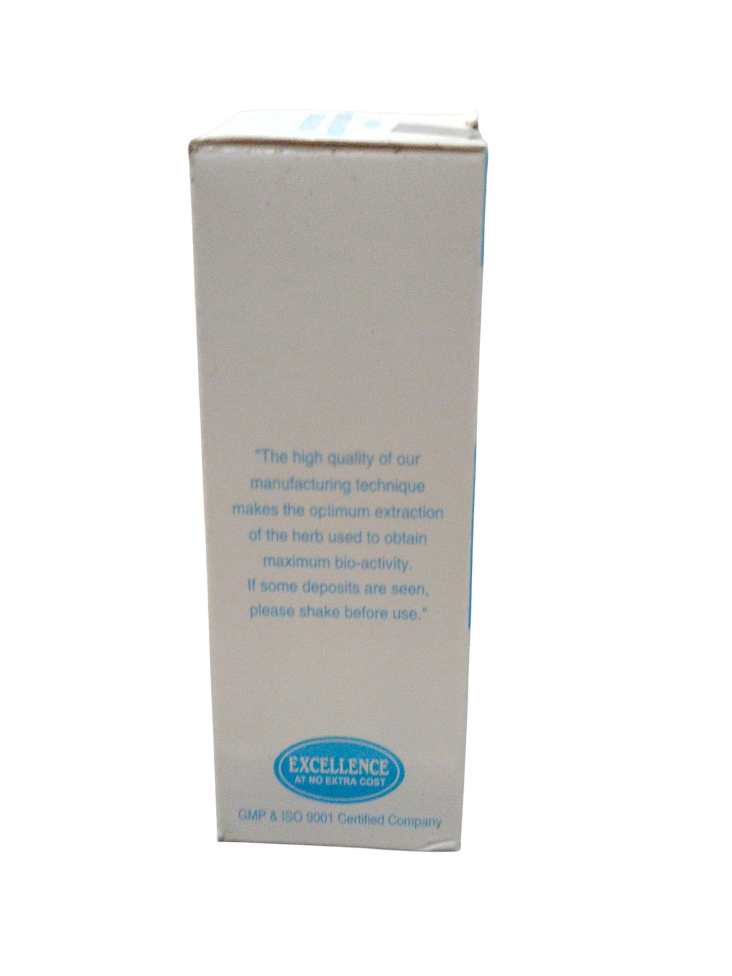White box with blue text and logo on a white background