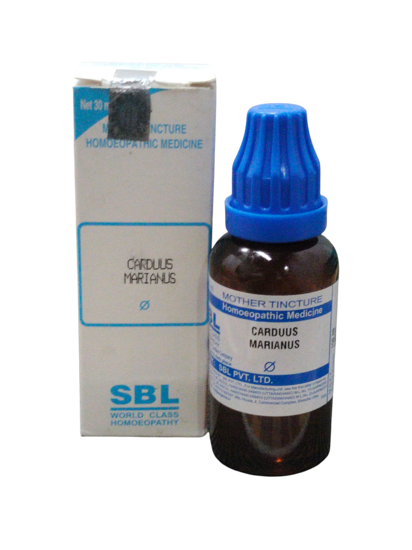 SBL Cardus Marianus homeopathic medicine bottle and packaging on a white background
