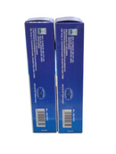 Two blue boxes with text and barcodes on a white background