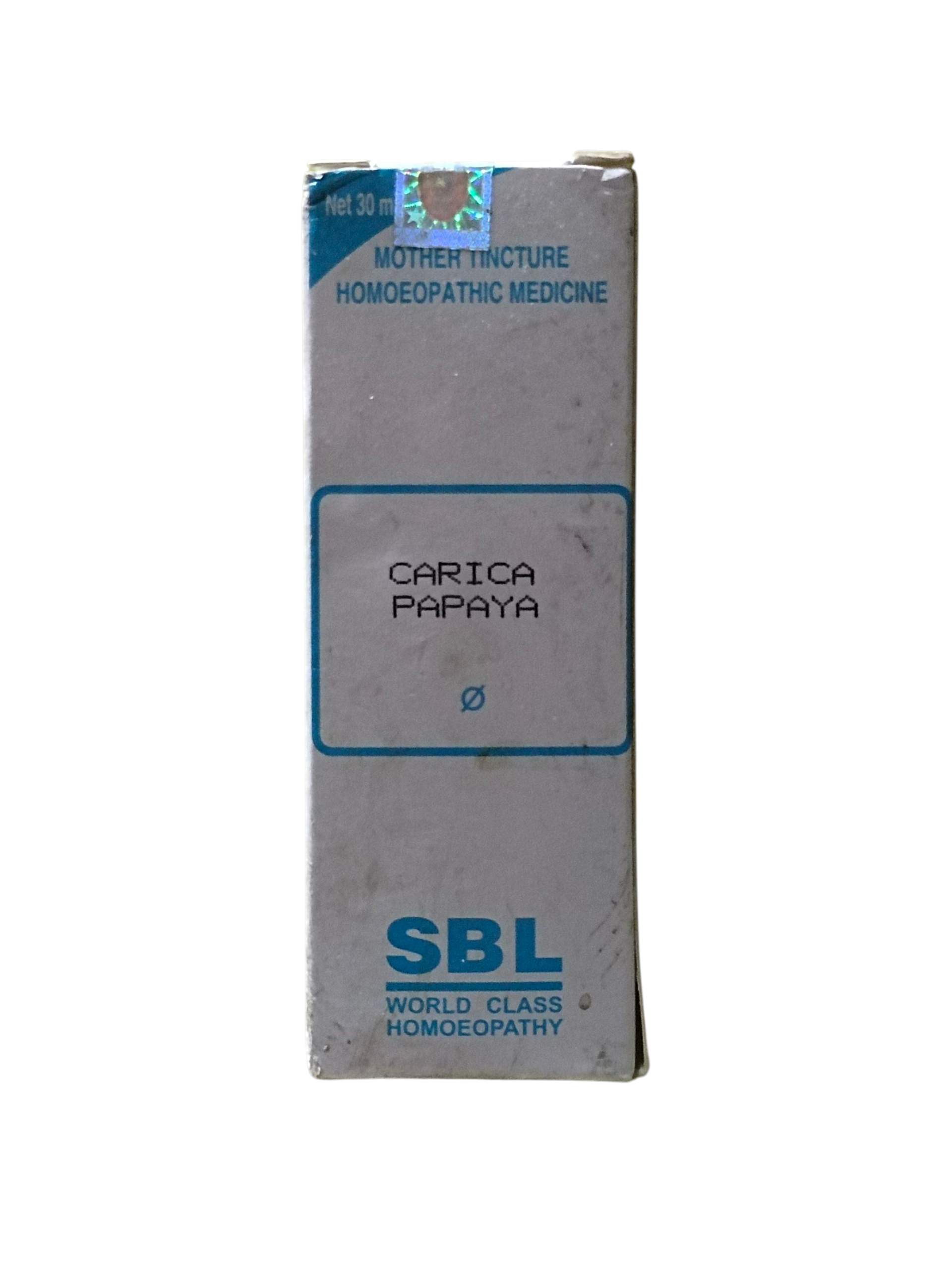 SBL Carica Papaya homeopathic medicine box on a white background