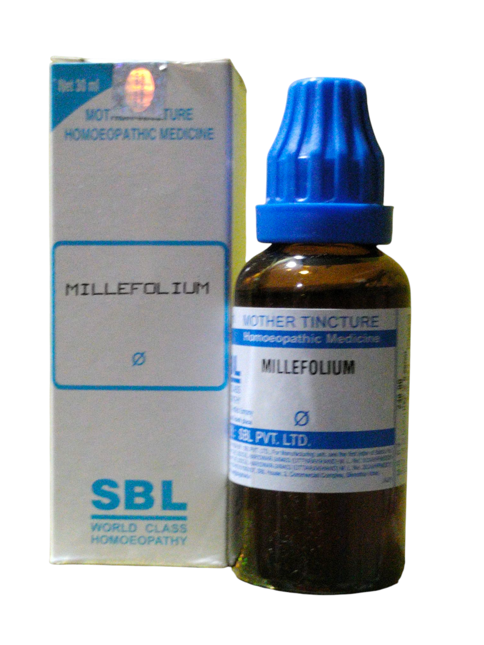 SBL Millefolium homeopathic medicine bottle and packaging on a white background