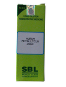 Green box of SBL Aurum Metallicum 200C homeopathic medicine on a white background