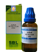 SBL Aurum Metallicum 200C homeopathic medicine bottle and packaging on a white background