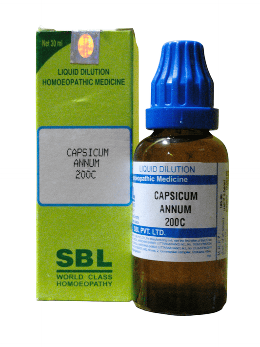 SBL Capsicum Annum 200C homeopathic medicine bottle and packaging on a white background