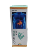 Box of Acidity Plus Syrup with a depiction of a human body on the packaging.