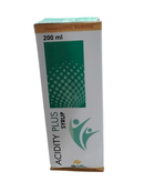 Box of Acidity Plus Syrup with green and white design on a white background