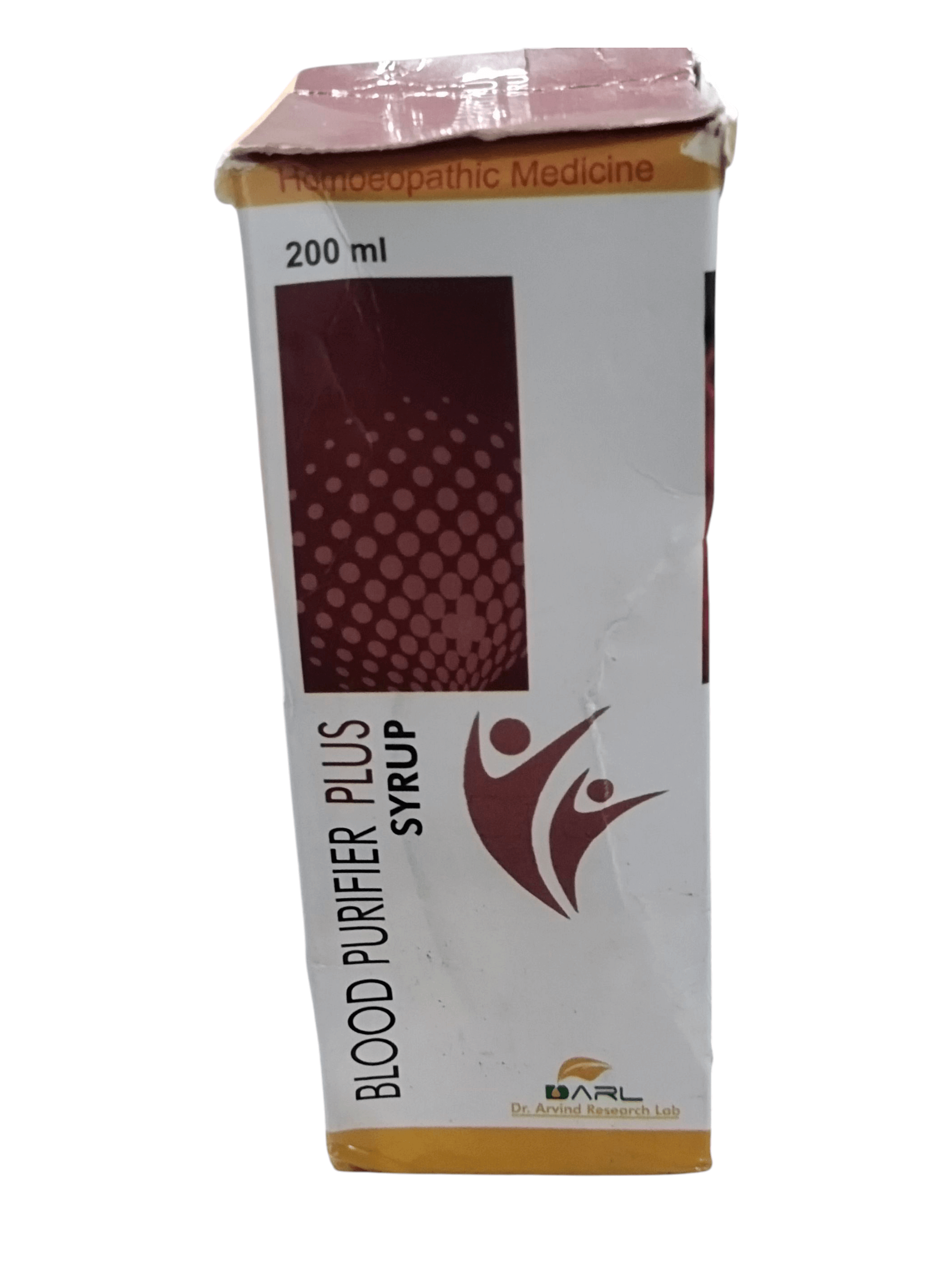 Box of Blood Purifier Plus Syrup with visible branding on a white background