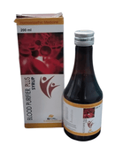 Bottle and packaging of Blood Purifier Plus syrup on a white background