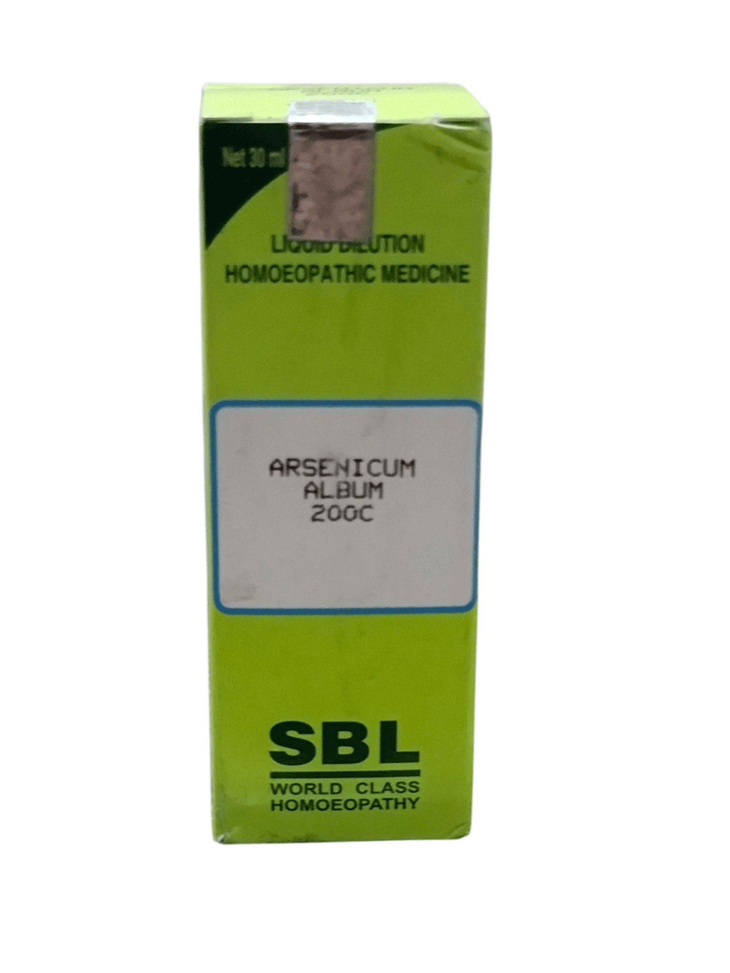 SBL Arsenicum Album 200C homoeopathic medicine box on a white background