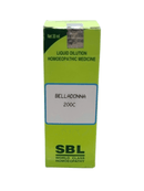 SBL Belladonna 200C homeopathic medicine liquid dilution packaging on a white background