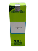 SBL Sulphur 200C homoeopathic medicine packaging on a white background