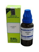 SBL Lachesis 200C homeopathic medicine bottle and packaging on a white background