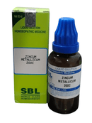SBL Zincum Metallicum 200C homeopathic medicine bottle and packaging on a white background