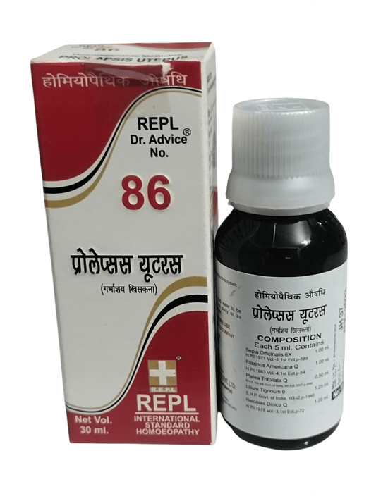 REPL Dr. Advice No. 86 homeopathic medicine bottle and packaging on a white background