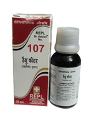 Bottle and packaging of REPL Dr. Advice No. 107 homeopathic medicine on a white background