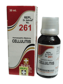 Bottle and box of REPL Dr. Advice No. 261 for Cellulitis on a white background