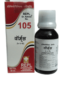 Bottle and box of REPL Dr. Advice No. 105 homeopathic medicine on a white background