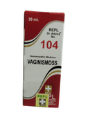Vaginismoss homoeopathic medicine bottle with red and white label on a white background