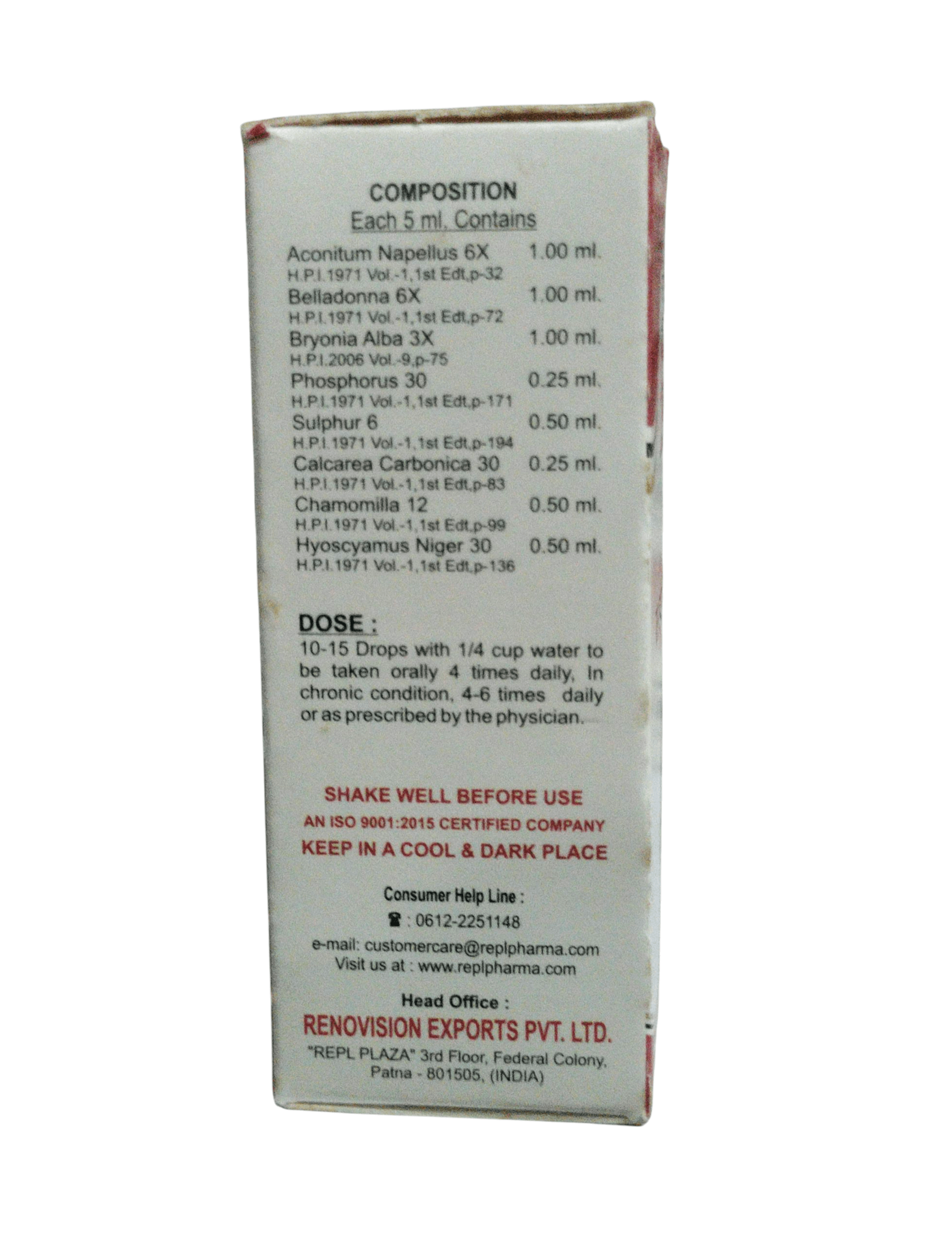 Medicinal product packaging with detailed composition and usage instructions on a white background
