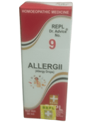 Box of Allergii allergy drops with red and white design on a white background
