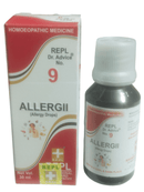 Homoeopathic medicine packaging and bottle labeled 'Allergii' on a white background
