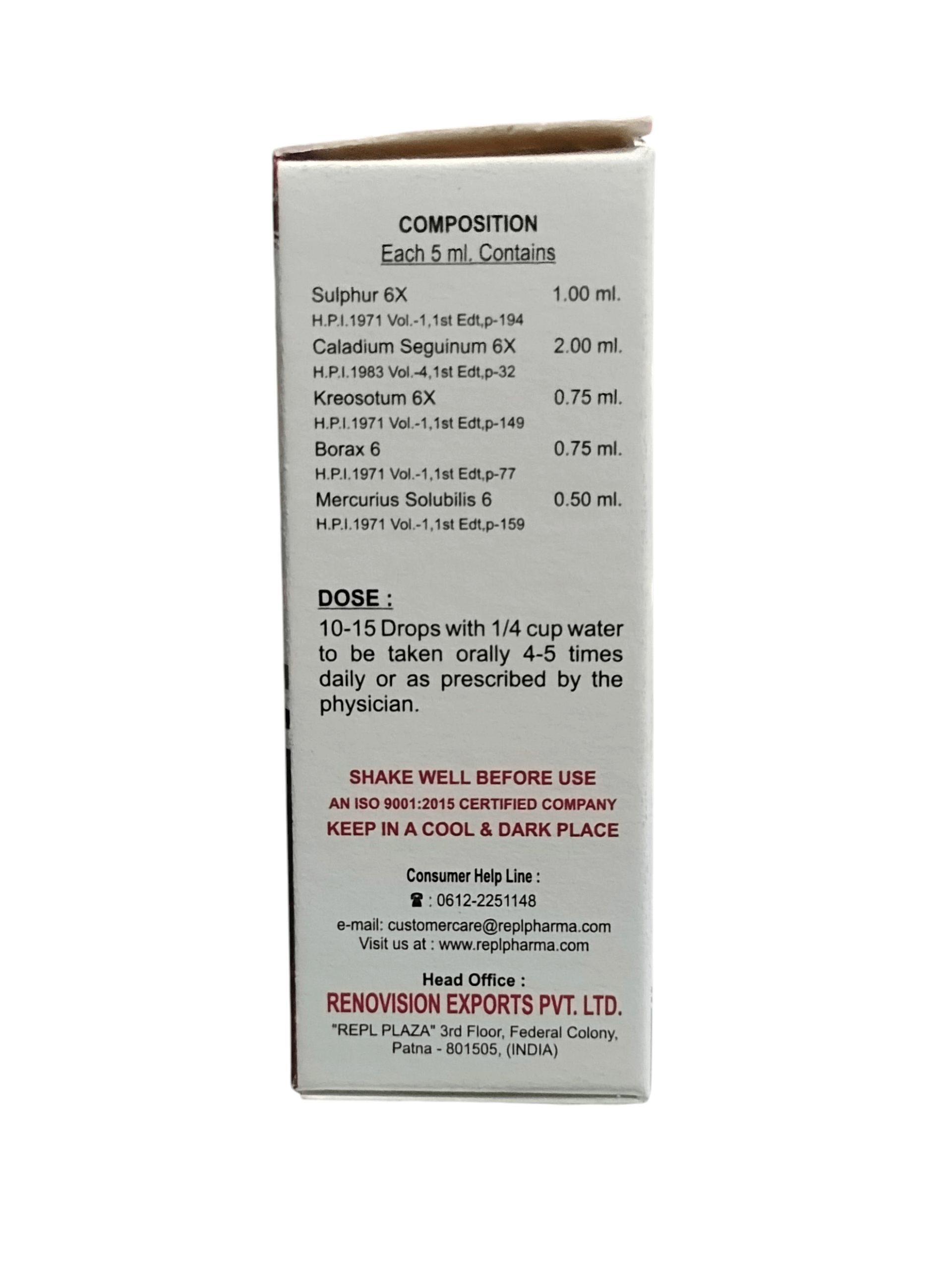 Medical packaging with dosage instructions and product details on a white background