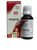 Homeopathic medicine bottle and packaging for Pruritis on a white background