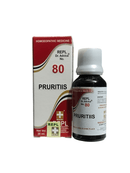 Homeopathic medicine bottle and packaging for 'PRURITIIS' on a white background