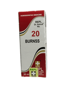 Box of REPL Dr. Advice No. 20 Burnss homoeopathic medicine on a white background