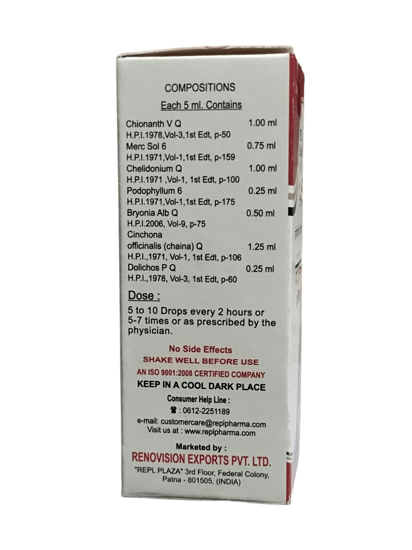 Medical packaging with compositions and usage instructions on a white background