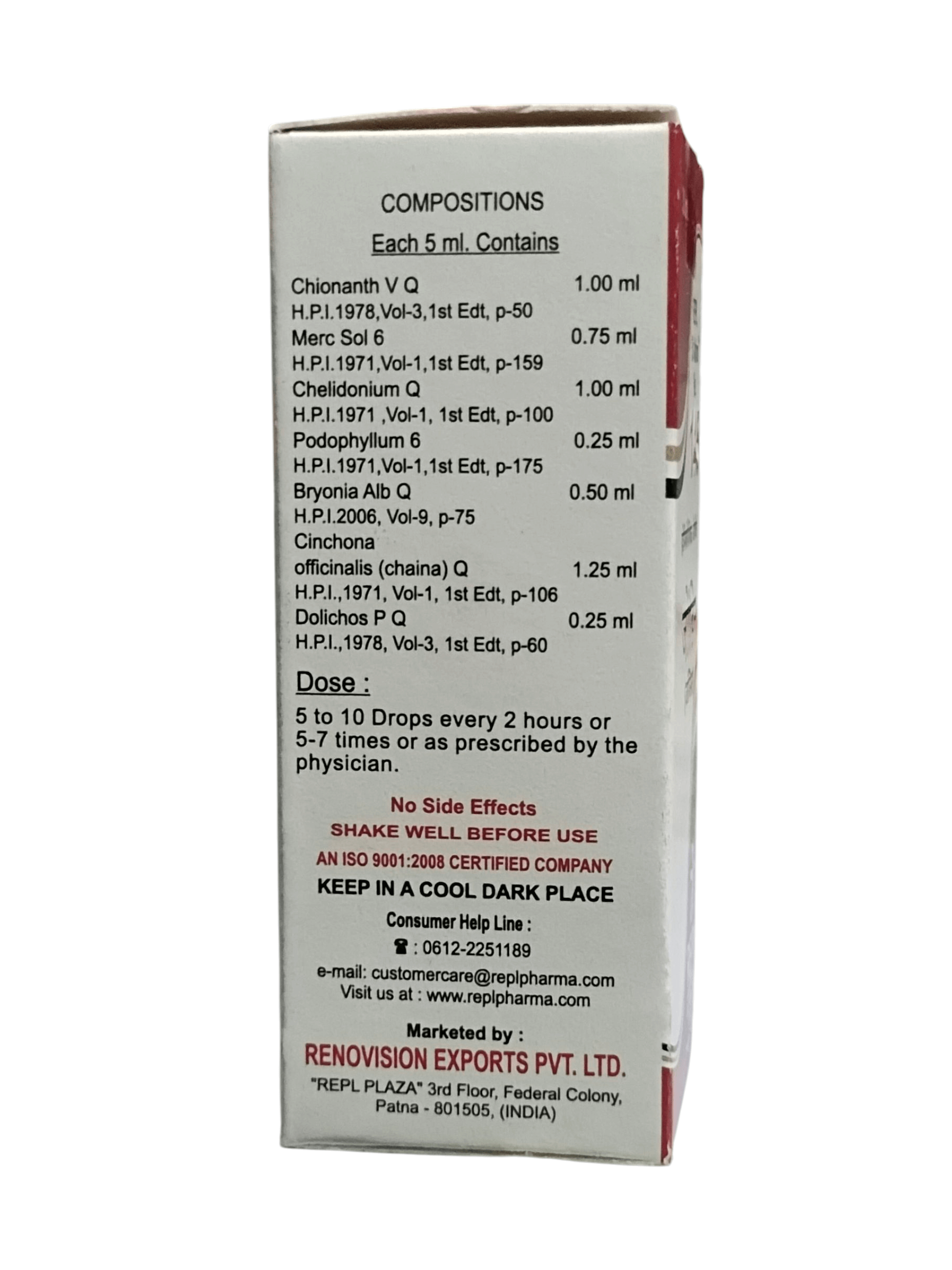 Medical packaging with compositions and usage instructions on a white background