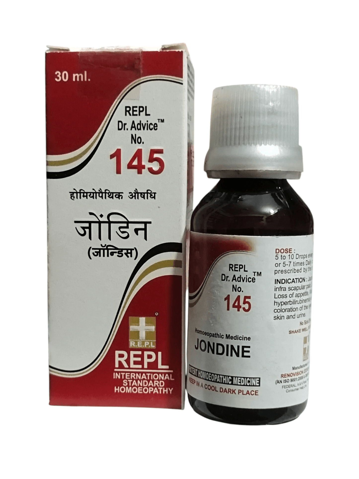 Bottle and box of REPL Dr. Advice No. 145 Jondine on a white background