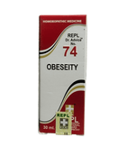 Box of homeopathic medicine for obesity with red and white design