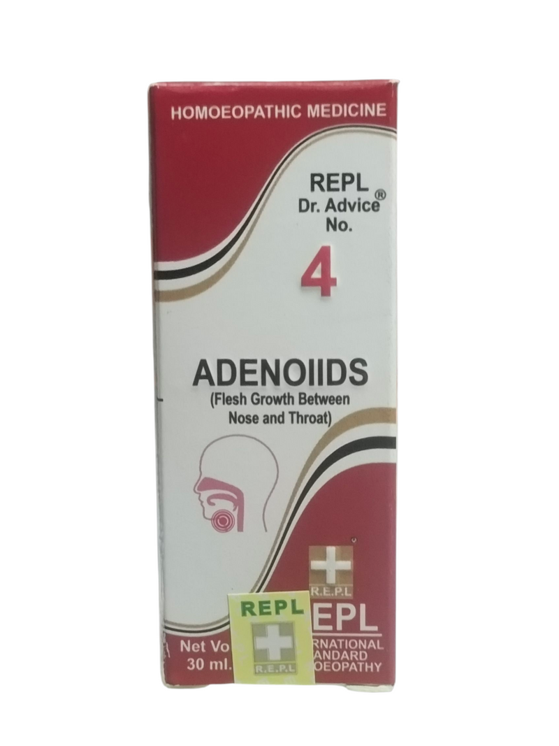 REPL DR. ADVICE NO. 4 ADENOIIDS FLESH GROWTH BETWEEN NOSE AND THROAT HOMEOPATHIC MEDICINE 30ML.
