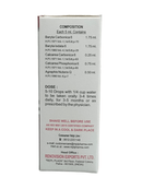 Medication bottle label with composition and usage instructions on a white background