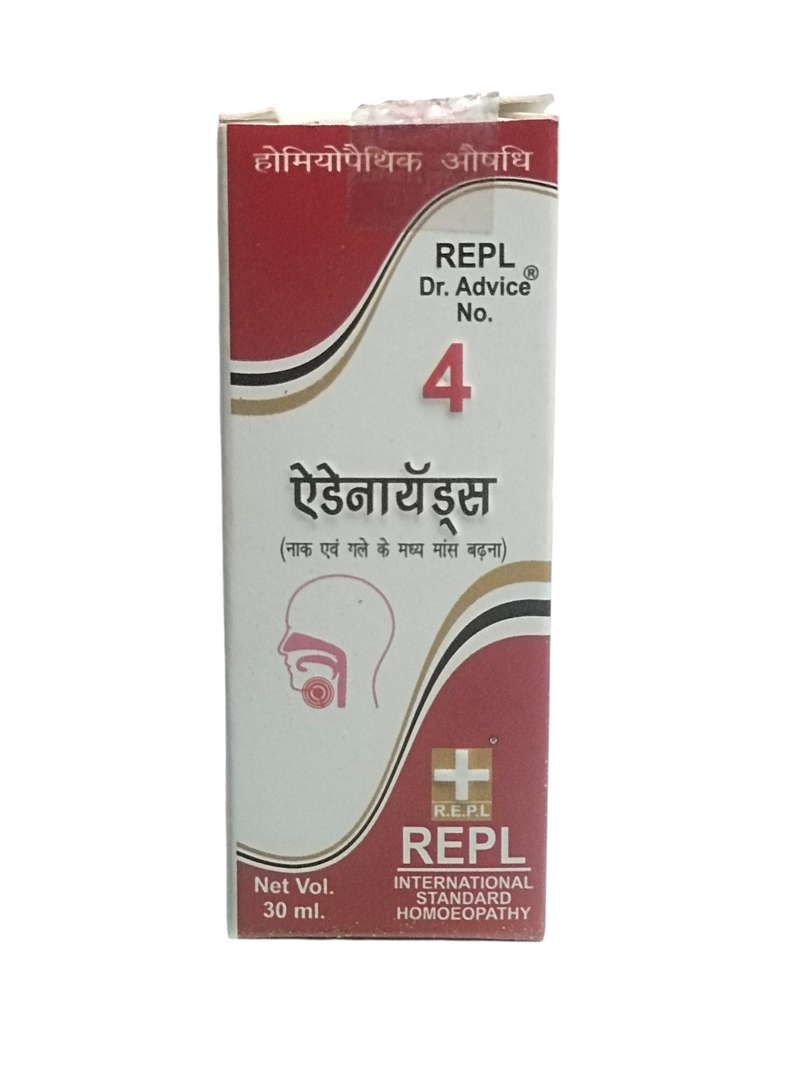 REPL DR. ADVICE NO. 4 ADENOIIDS FLESH GROWTH BETWEEN NOSE AND THROAT HOMEOPATHIC MEDICINE 30ML.