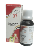 Dropsy medicine bottle and packaging on a white background