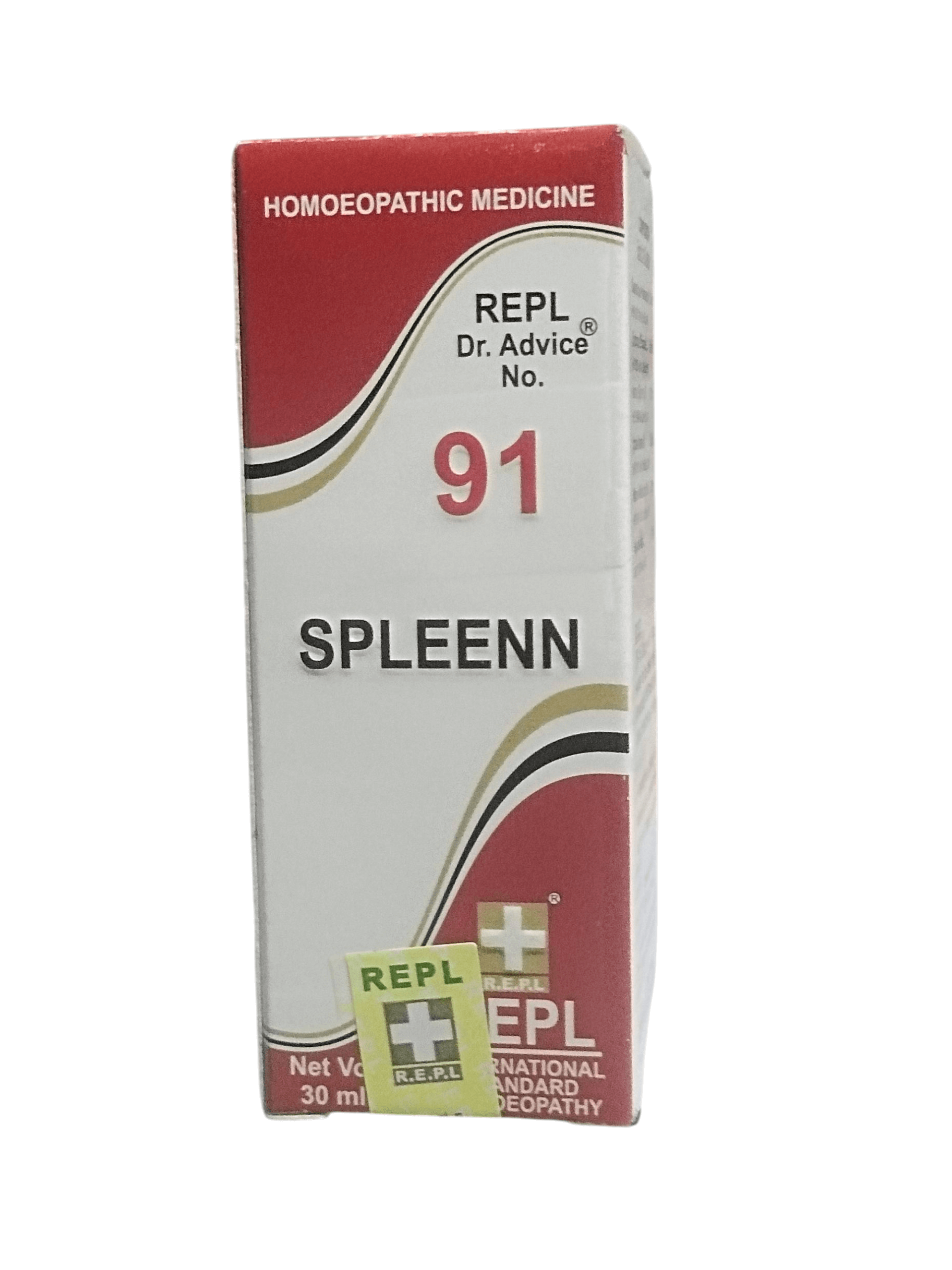 Box of Spleenn homoeopathic medicine with red and white design