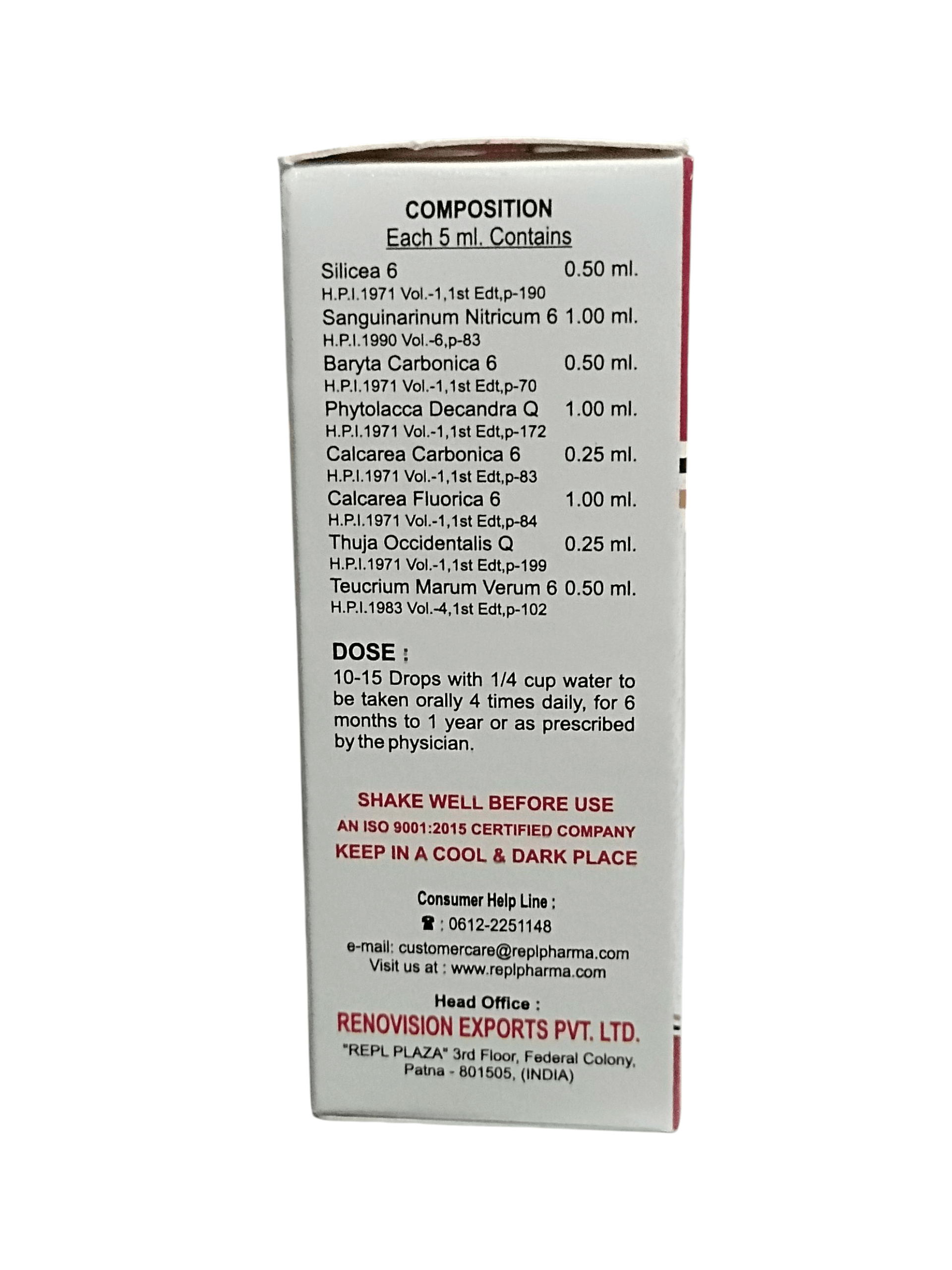 Medicinal product packaging with detailed composition and usage instructions on a white background
