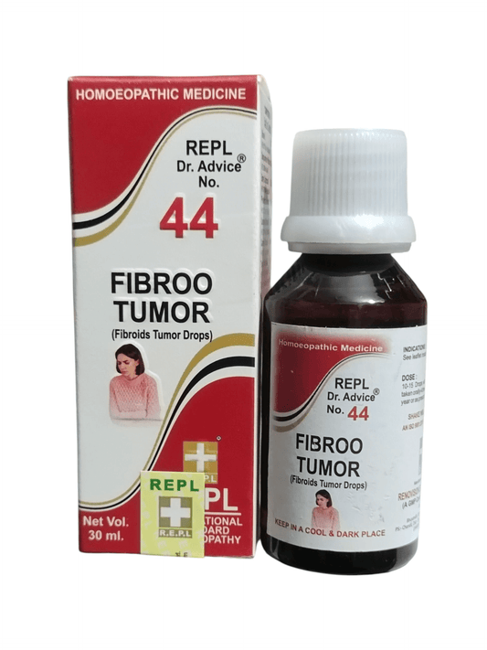 Fibroid tumor treatment bottle and packaging on a white background