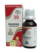 Homoeopathic medicine bottle and packaging for Enurisis on a white background