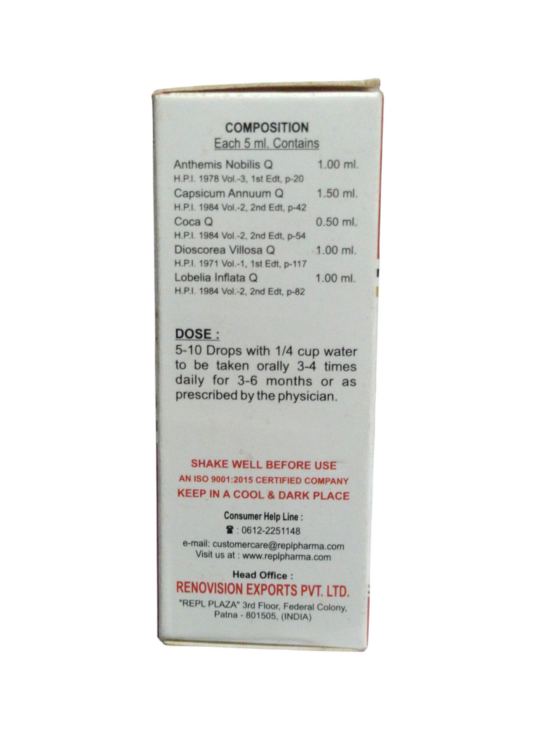 REPL DR. ADVICE NO. 1 GOLDEN DROPS HOMEOPATHIC MEDICINE 30ML product composition and dosage instructions.