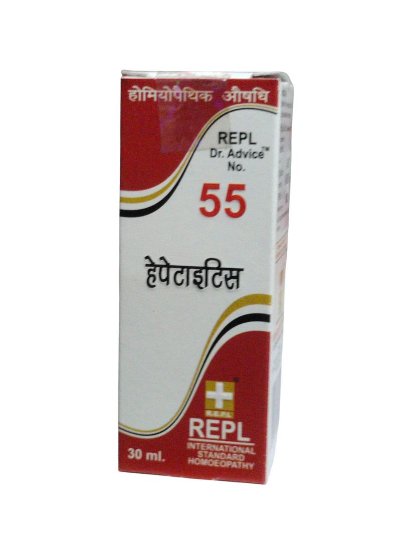 REPL DR ADVICE NO. 55 HEPATITES HOMEOPATHIC MEDICINE 30ML packaging image showing detoxifying liver support.