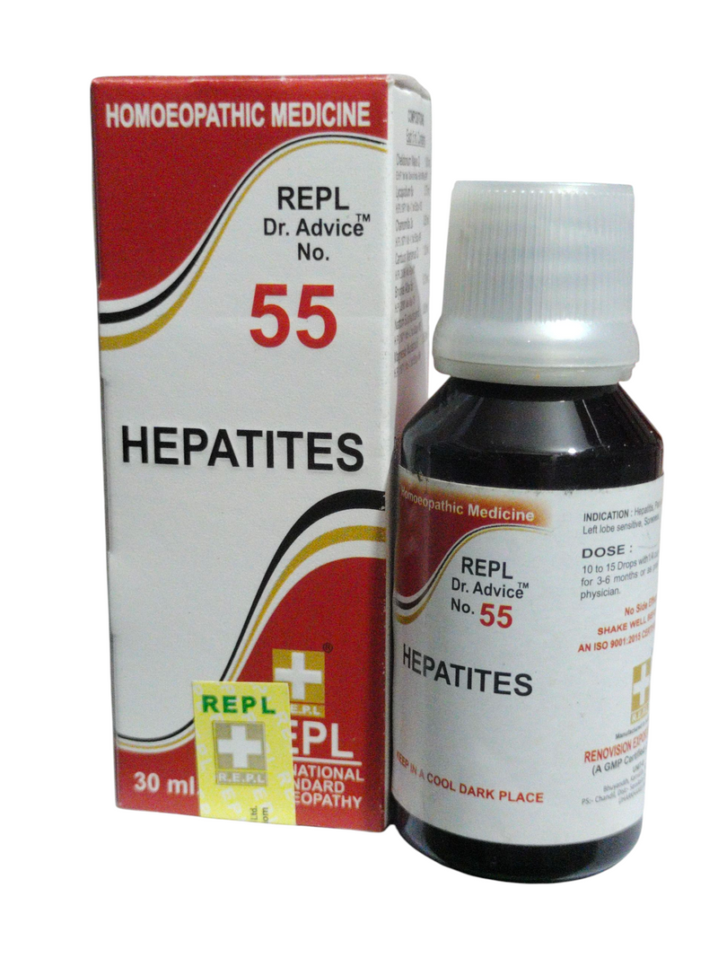 REPL DR ADVICE NO. 55 HEPATITES HOMEOPATHIC MEDICINE 30ML bottle and packaging.