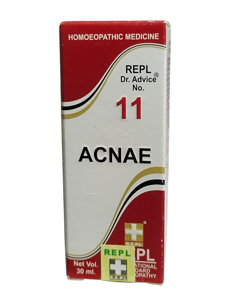 REPL DR. ADVICE NO. 11 ACNAE DROP HOMEOPATHIC MEDICINE 30ML packaging displayed at an angle.