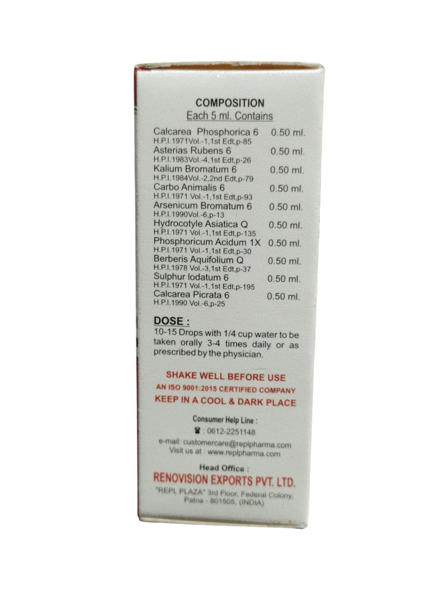 REPL DR. ADVICE NO. 11 ACNAE DROP HOMEOPATHIC MEDICINE 30ML ingredients and dosage information.