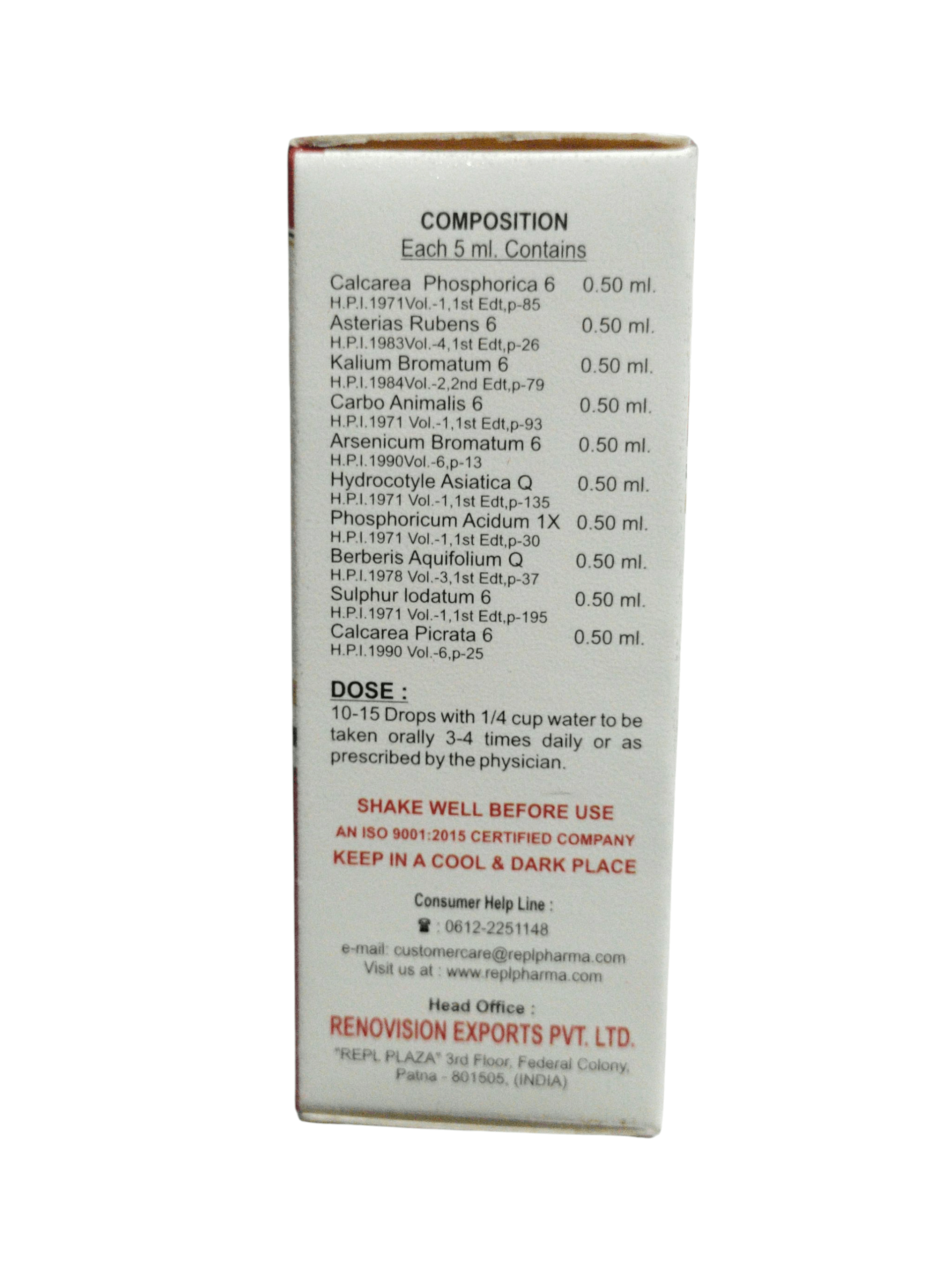 REPL DR. ADVICE NO. 11 ACNAE DROP HOMEOPATHIC MEDICINE 30ML ingredients and dosage information.