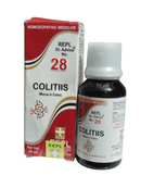 REPL DR. ADVICE NO. 28 COLITIIS DROP FOR MUCUS IN COLON HOMEOPATHIC MEDICINE 30ML - Product packaging and bottle.
