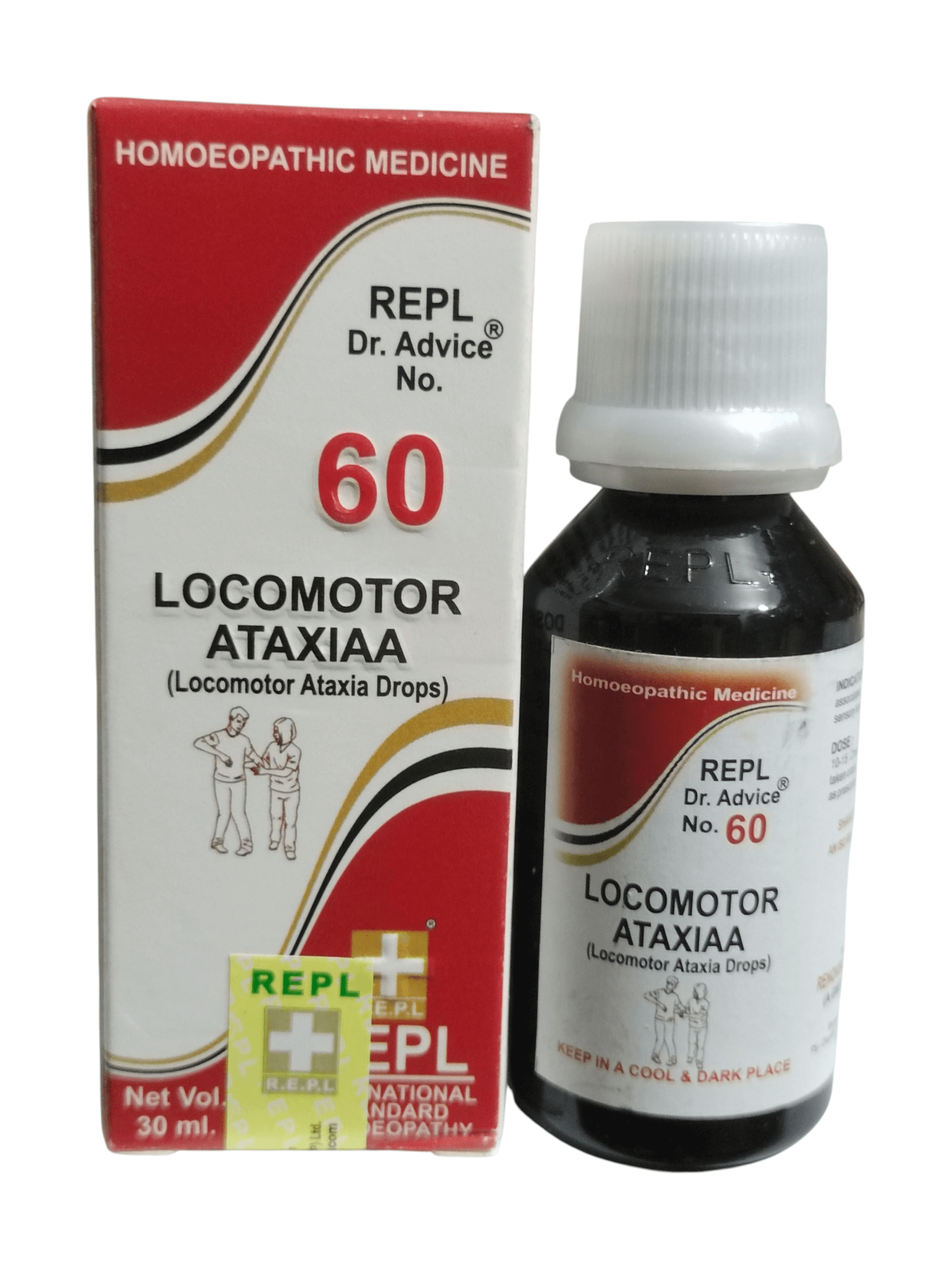 REPL Dr. Advice No 60 Locomotor Ataxiaa bottle and packaging on a white background