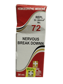 Homoeopathic medicine packaging for Nervous Break Down with red and white design.